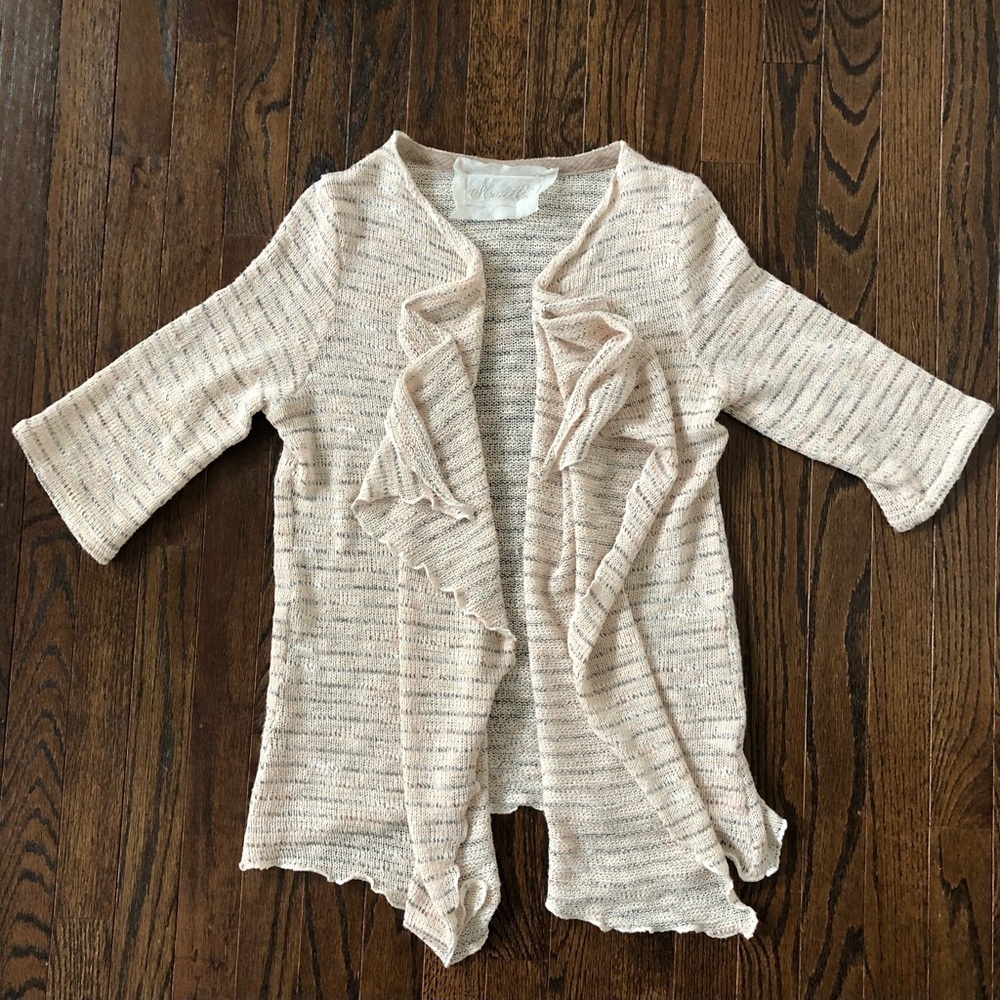 Marilu’ Women’s OSFM Linen 1/2 Sleeves Open Front Waterfall Beige Knit Sweater